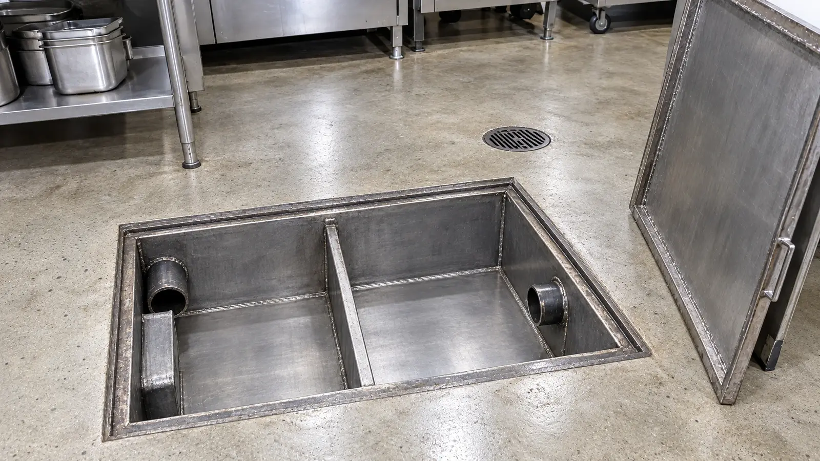 After: Grease trap cleaning | Music City Drain After: a restaurant grease trap with a clean, empty interceptor