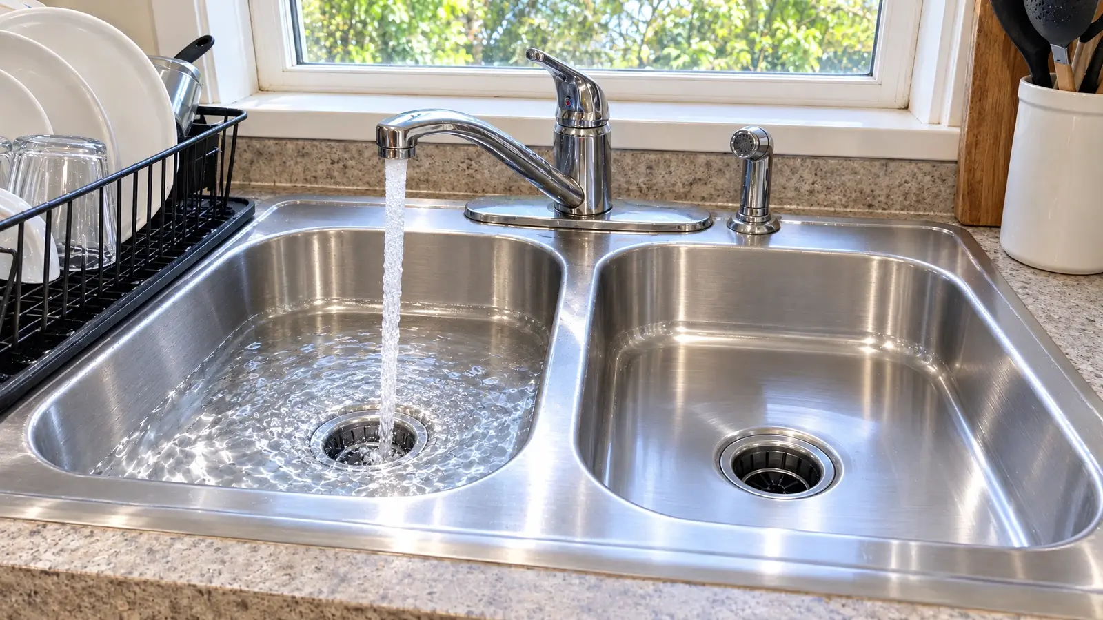 After: Clogged kitchen sink | Music City Drain After: a kitchen sink with spotless, free-flowing drains