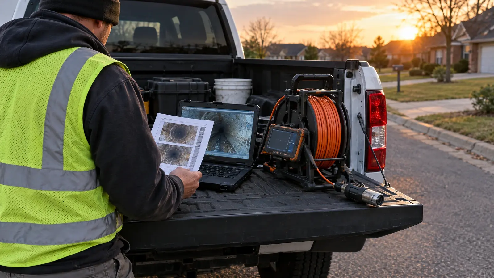 Reviewing a camera inspection report on the tailgate